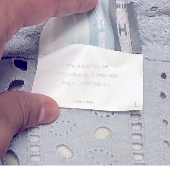 KITH NWT EXCLUSIVE STITCHED PATTERN Cotton Eyelet Boxy button down shirt SIZE L - Picture 5 of 7